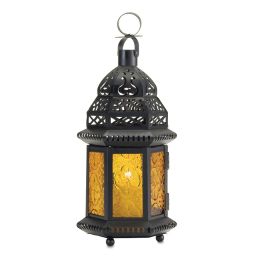 Yellow Glass Candle Lantern