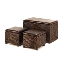 Rush Grass Storage Chest & Ottomans Set
